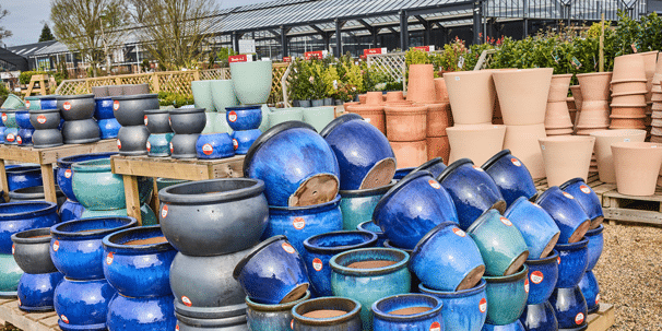 garden centre blue plant pots